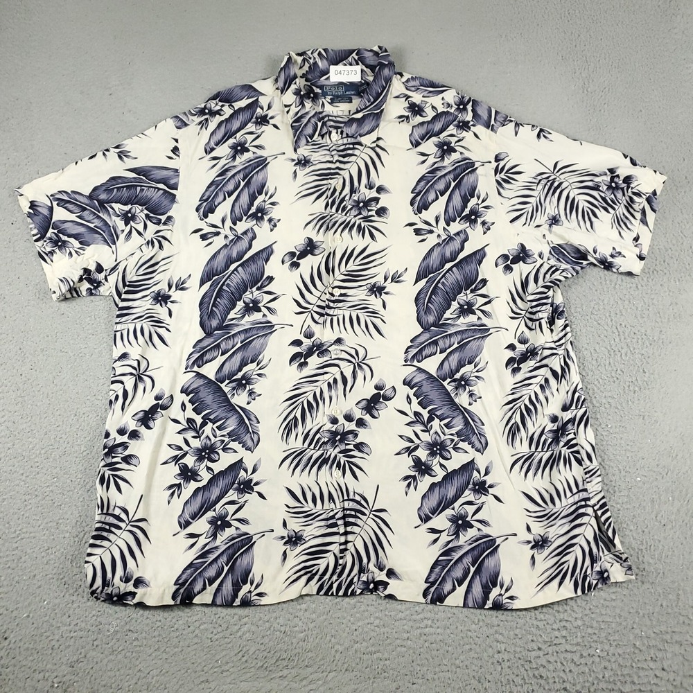 Ralph Lauren Shirt Mens 2XL Blue Viscose Tropical Hawaiian Button Short Sleeve